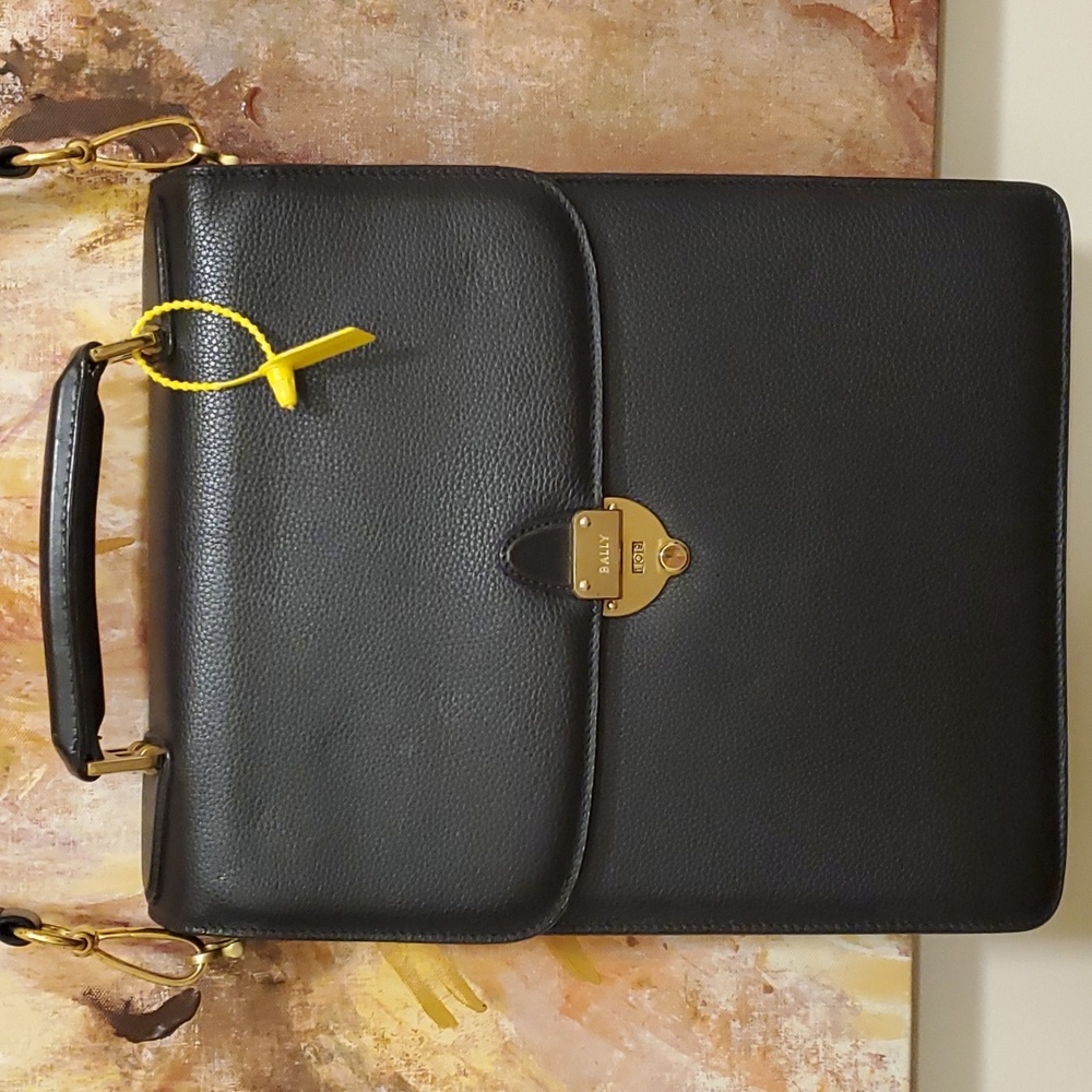 Like new Bally awesome upright briefcase or crossbody bag with terrific hardware